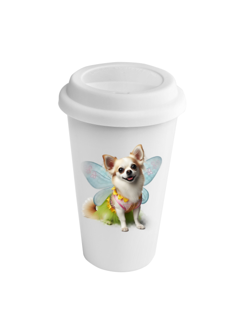 weiß Coffee-to-Go Becher mit Abdeckung Hund